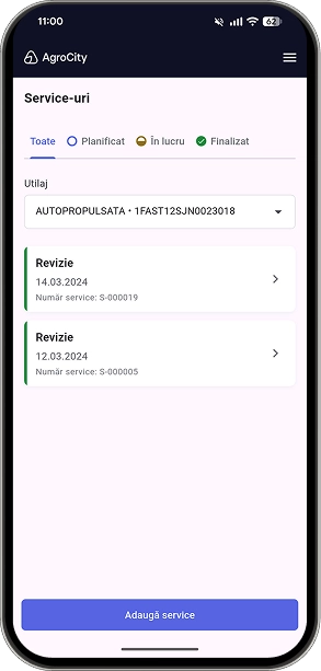 Service utilaje cu piese consumate și costuri externe