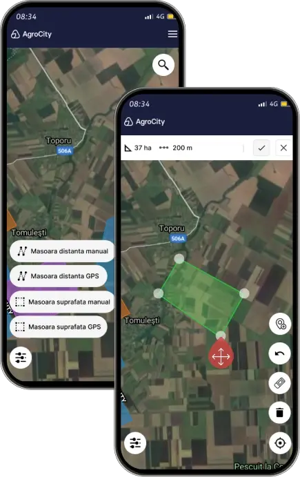 Ecran aplicație AgroCity Măsoară Teren